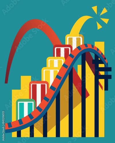 An illustration of a rollercoaster representing the ups and downs of market recovery.. Vector illustration