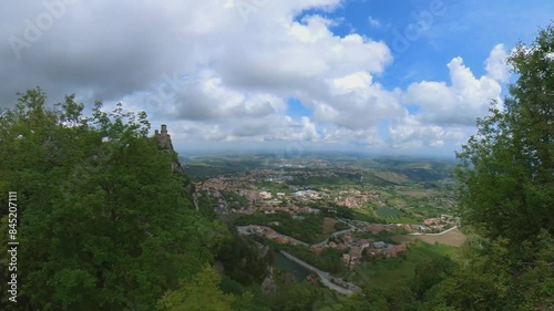 Wide Angle View from Mount Titanoin San Marino. Slow Motion Tracking Shot. photo