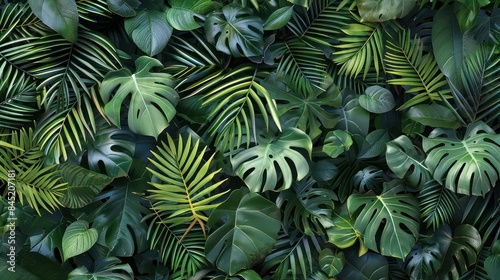 Wallpaper Mural Background of dense green monstera plant leaves in natural wild forest. Torontodigital.ca