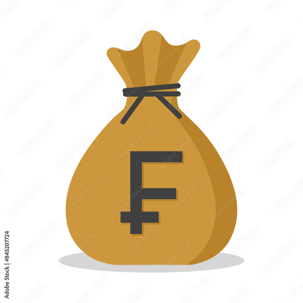 Money sack with Frank currency symbol in brown color vector illustration. Frank sack icon. Cartoon sack money bag with full of Frank. Money sack with Frank currency symbol in brown color vector illustration. Frank sack icon. Cartoon sack money bag with full of Frank.