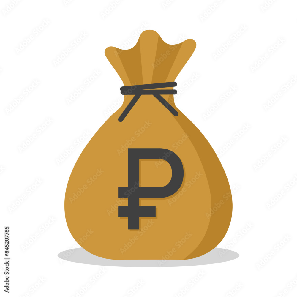 Money sack with ruble currency symbol in brown color vector illustration. Ruble sack icon. Cartoon sack money bag with full of ruble. Money sack with ruble currency symbol in brown color vector illustration. Ruble sack icon. Cartoon sack money bag with full of ruble.