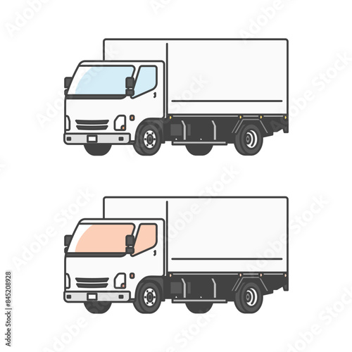 物流シリーズ：働く車・物流業界・2トントラックのイラスト(カラー&モノカラーのSET)