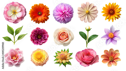 Set Of Flowers Isolated On Transparent Background, Collection Of Flowers 