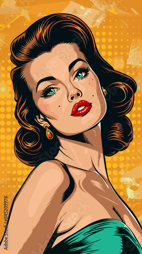 beautiful woman in retro cartoon comics style, pop art style, pin-up style, graphic vector illustration