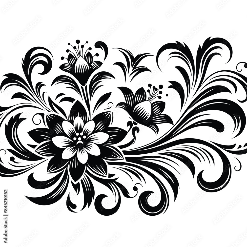 Beautiful black and gold and red floral pattern on white background, textile design, wallpaper, design elements, greeting cards. Beautiful black and gold and red floral pattern on white background, textile design, wallpaper, design elements, greeting cards.