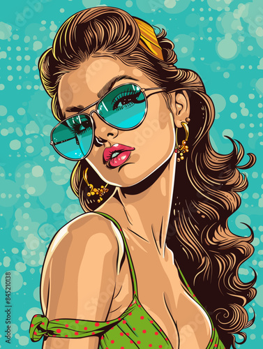 beautiful woman, retro style pop art pin up, flat vector illustration