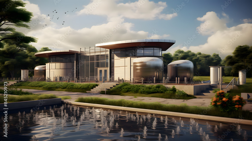 Fototapeta premium Modern house with park and a pool