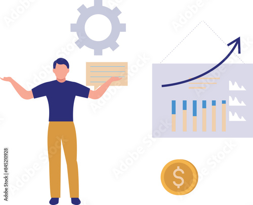 A boy is showing an economic graph.