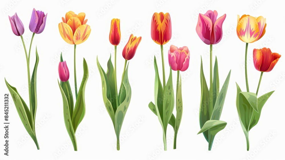 Vibrant Bouquet of Isolated Tulips for Floral Arrangements Generative AI