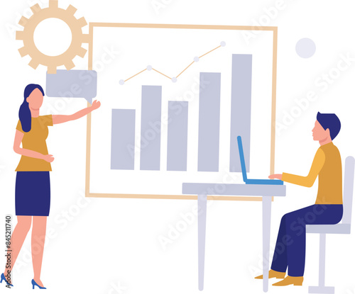 A girl is explaining to a boy about stock market graphs.