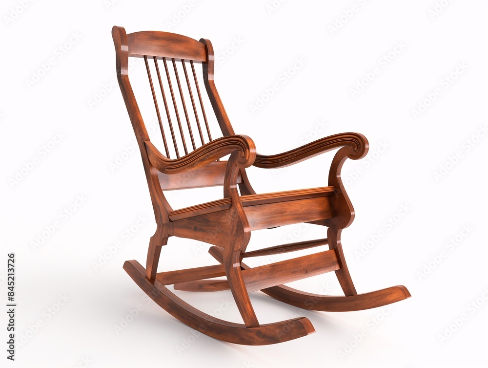 Classic wooden rocking chair with curved legs and armrests, perfect for relaxation and vintage decor in a bright room. Classic wooden rocking chair with curved legs and armrests, perfect for relaxation and vintage decor in a bright room.