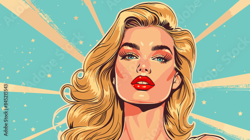 Pin Up Pop Art Portrait Attractive Blonde Woman Vector Illustration