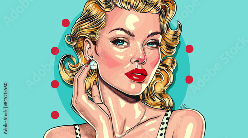 Pin Up Pop Art Portrait Attractive Blonde Woman Vector Illustration