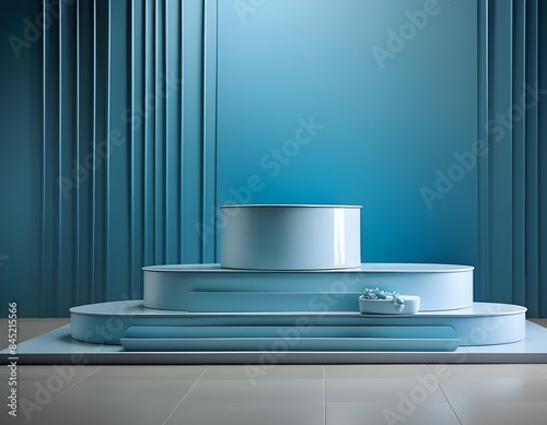 3d background product display podium scene. Blue 3d podium. 3d rendering  Perfect platform for showing your products.