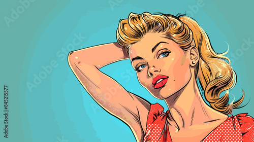 Pin Up Pop Art Portrait Attractive Blonde Woman Vector Illustration