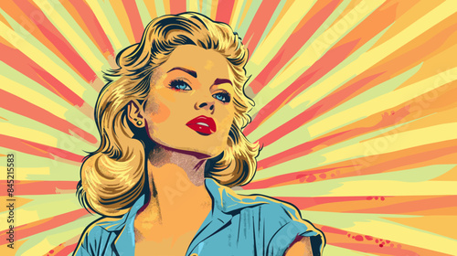 Pin Up Pop Art Portrait Attractive Blonde Woman Vector Illustration