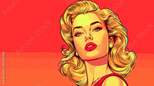Pin Up Pop Art Portrait Attractive Blonde Woman Vector Illustration