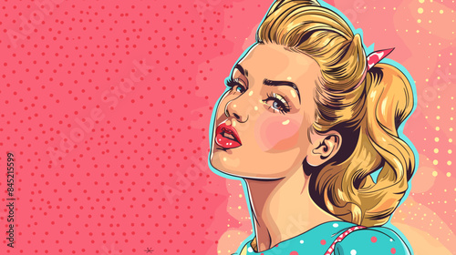 Pin Up Pop Art Portrait Attractive Blonde Woman Vector Illustration