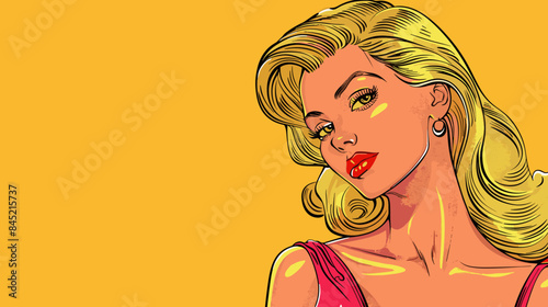 Pin Up Pop Art Portrait Attractive Blonde Woman Vector Illustration