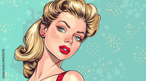 Pin Up Pop Art Portrait Attractive Blonde Woman Vector Illustration