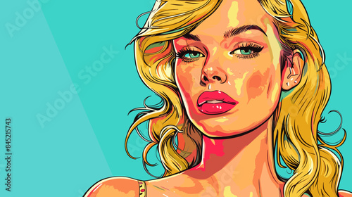 Pin Up Pop Art Portrait Attractive Blonde Woman Vector Illustration