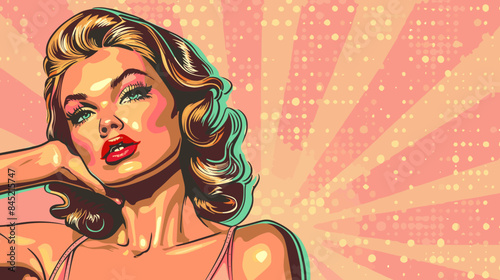 Pin Up Pop Art Portrait Attractive Blonde Woman Vector Illustration