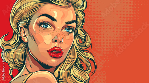 Pin Up Pop Art Portrait Attractive Blonde Woman Vector Illustration