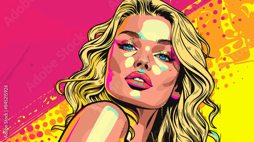 Pin Up Pop Art Portrait Attractive Blonde Woman Vector Illustration
