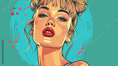 Pin Up Pop Art Portrait Attractive Blonde Woman Vector Illustration