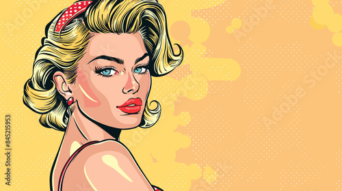 Pin Up Pop Art Portrait Attractive Blonde Woman Vector Illustration
