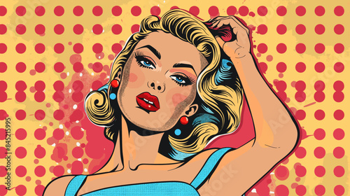 Pin Up Pop Art Portrait Attractive Blonde Woman Vector Illustration