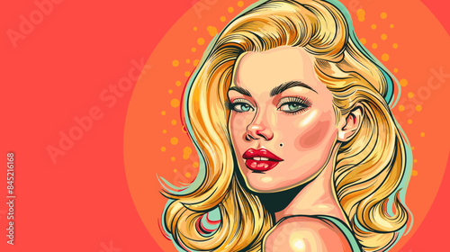 Pin Up Pop Art Portrait Attractive Blonde Woman Vector Illustration