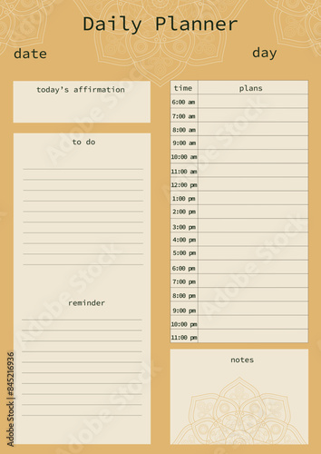 Check out the yellow mandala day planner template. Ideal for organizing and planning your day.