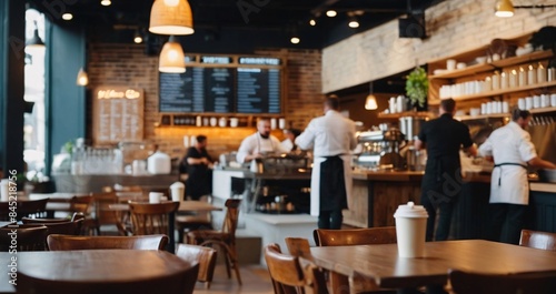 Blur coffee shop or cafe restaurant, Blurred restaurant background with some people and chefs working