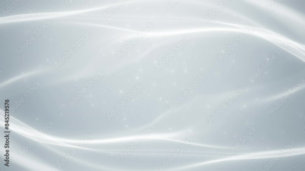 Abstract wave motion with flowing, glowing particles on a clean, gray background. Abstract wave motion with flowing, glowing particles on a clean, gray background.