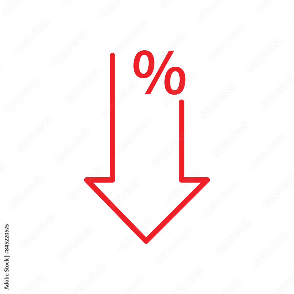 Percent down arrow sign editable stroke outline icon with white background. flat vector illustration. Percent down arrow sign editable stroke outline icon with white background. flat vector illustration.