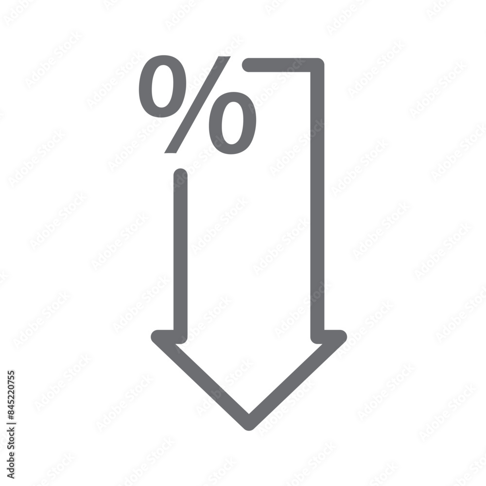 Percent down arrow sign editable stroke outline icon with white background. flat vector illustration. Percent down arrow sign editable stroke outline icon with white background. flat vector illustration.