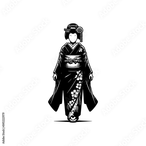 japanese geisha beautiful dress traditional japan vector illustration