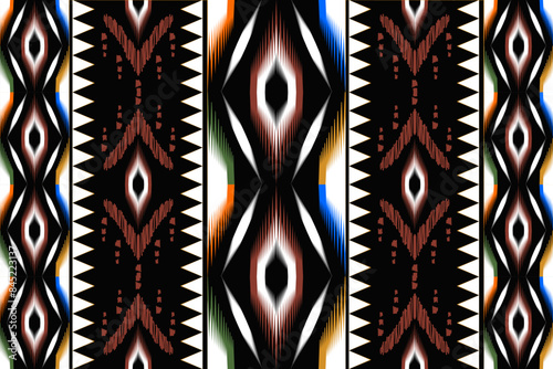 Ikat vector ethnic seamless pattern design. Ikat Aztec fabric carpet ornaments textile decorations wallpaper. Tribal boho native ethnic turkey traditional embroidery vector background 