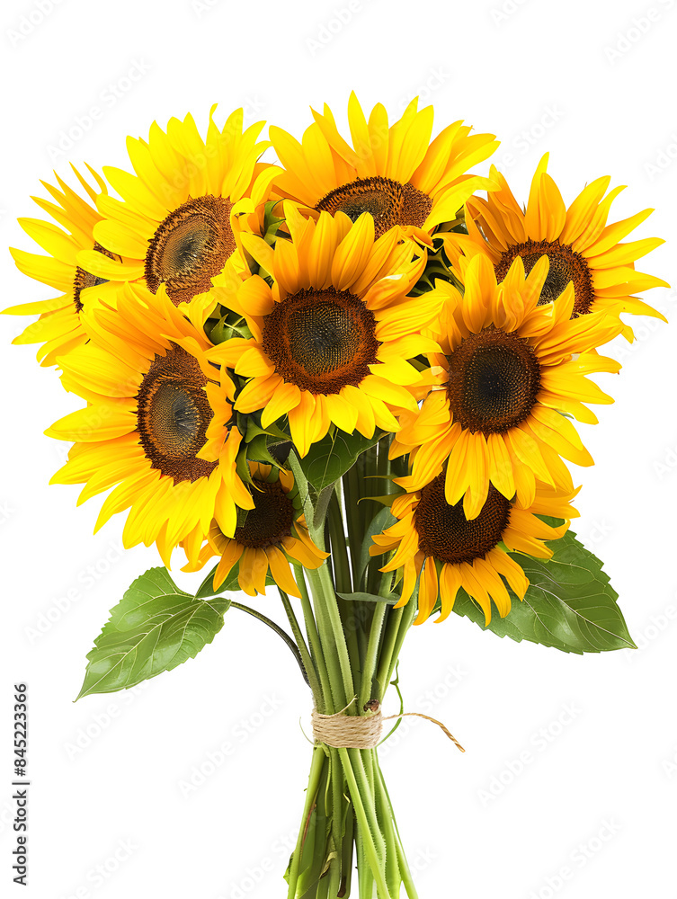 Obraz premium Bouquet of beautiful sunflowers, isolated, white background