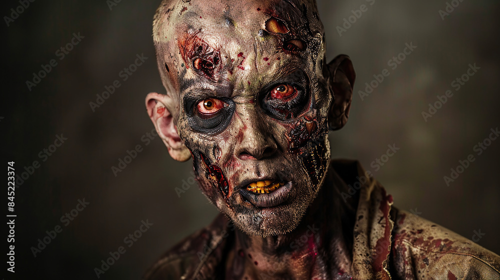 Scary bloody zombie with rotting flesh and creepy eyes Scary bloody zombie with rotting flesh and creepy eyes