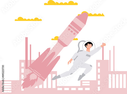 Boy is flying due to zero gravity in space.