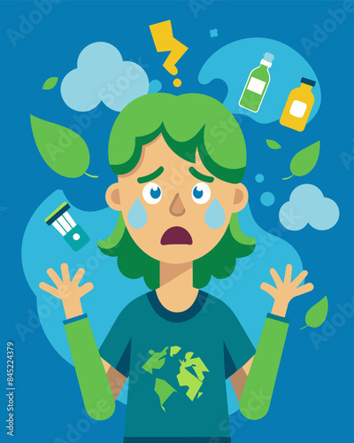 An ecoconscious individual cringes at the price of ecofriendly household products they are trying to switch to.. Vector illustration
