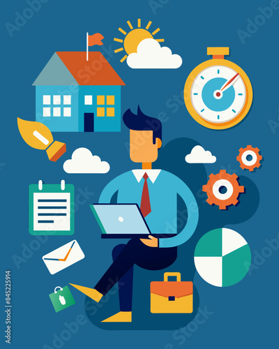 In the face of economic uncertainty many businesses are embracing telework and compressed work schedules to reduce operational expenses and stay afloat.. Vector illustration