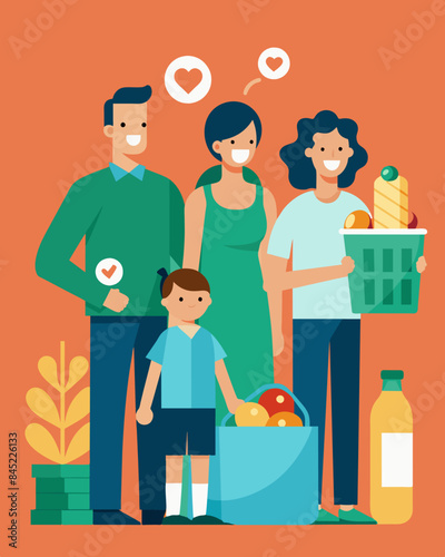 Families are struggling to keep up with the rising cost of groceries as even basic items such as milk and eggs become more expensive due to inflation.. Vector illustration