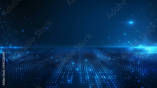 Abstract dark blue technical background with glowing blue dots lines technology, innovation network science line