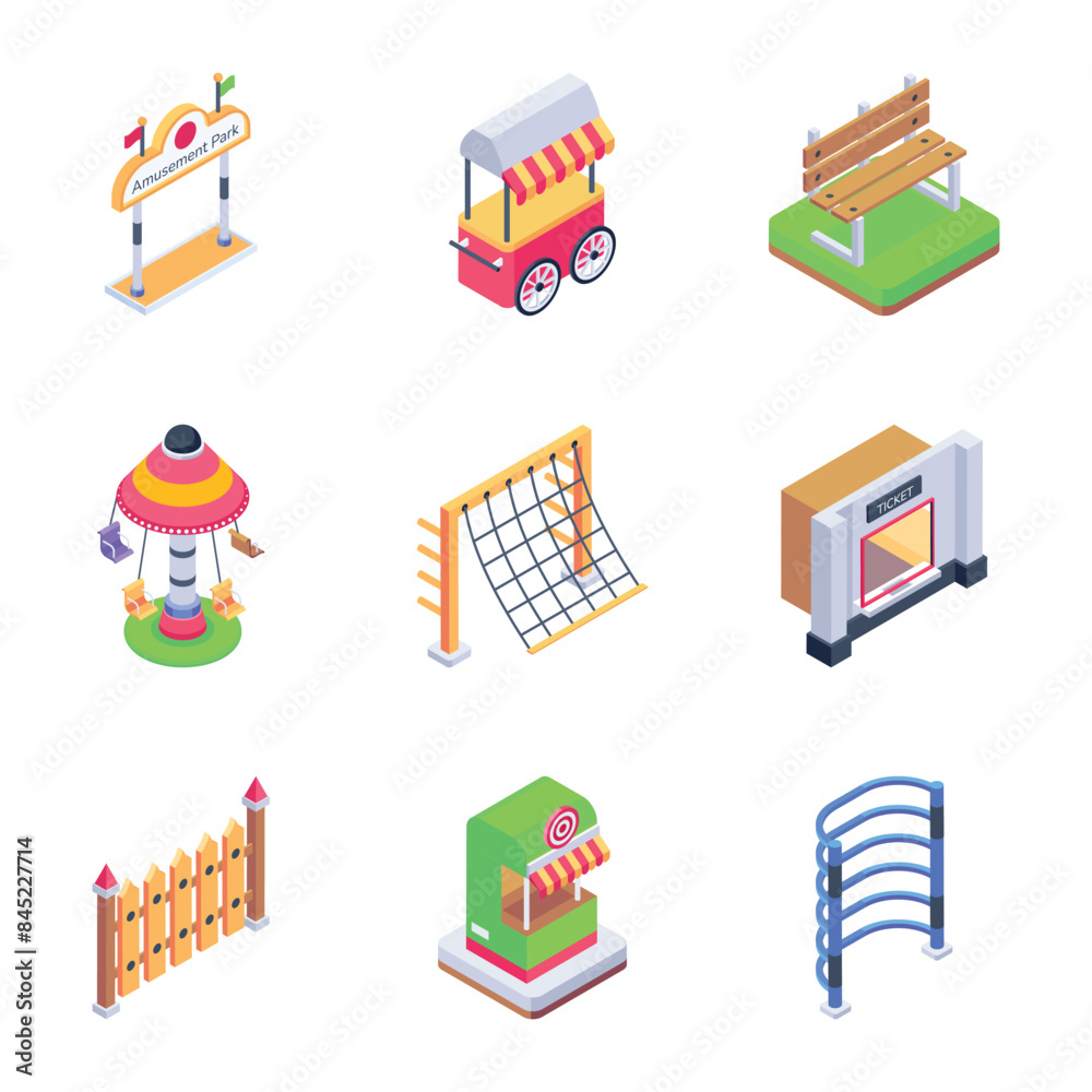 Bundle of Amusement Park Isometric Icons
Bundle of Amusement Park Isometric Icons