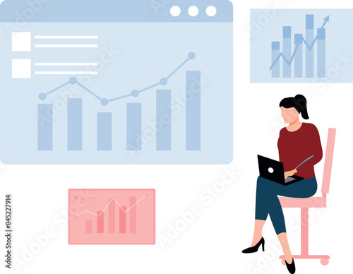 A girl is working on the analytics graph.