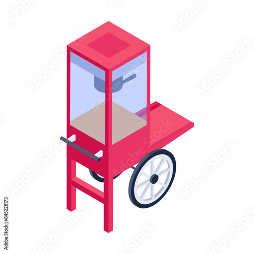 Modern isometric icon of a popcorn cart 

