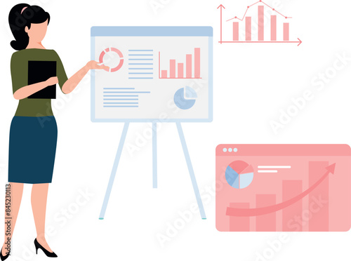 The girl is doing business presentation.